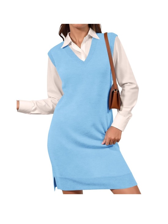 Dresses & Skirts - Wenrine Sleeveless Sweater Vest Dress Casual Knit V Neck Tank Midi Dresses